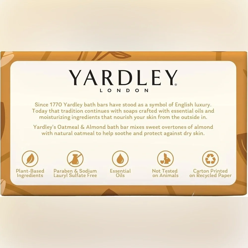Yardley Of London Oatmeal and Almond Nourishing Bath Bar Luxury Beauty Soap 4 Oz